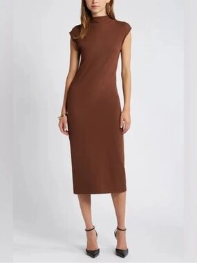 Open Edit BodyCon Midi  Dress - Classic High Neck